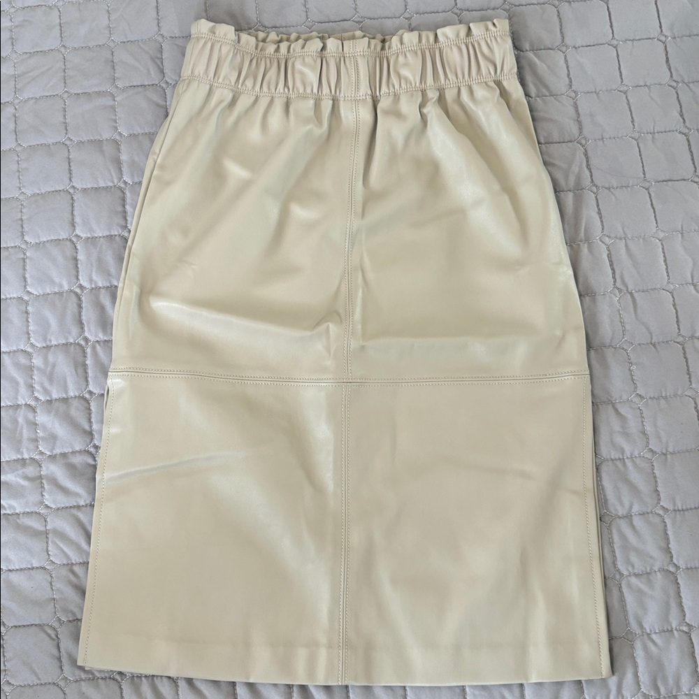 Ann Taylor Women Neutral Beige Faux Leather Midi Skirt Side Slits, XXSP